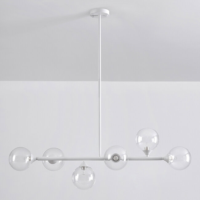 Aster Pendant Light with White Frame and Transparent Glass Spheres
