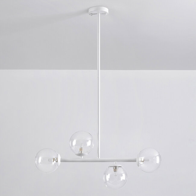 Asun pendant light with white frame and transparent glass globes