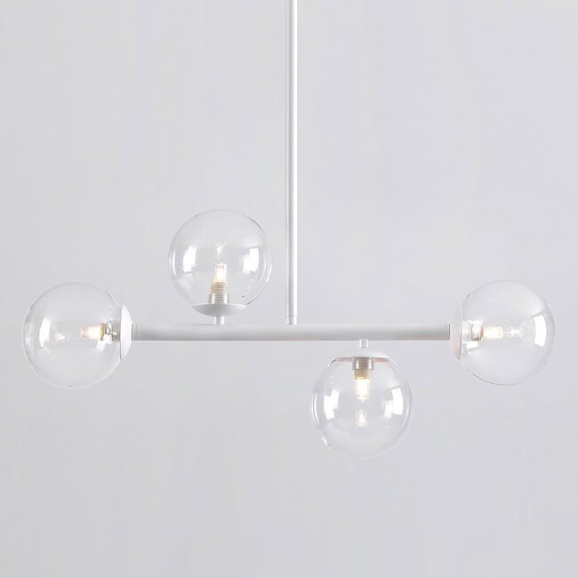 4-light pendant light Asun - white frame with clear glass globes