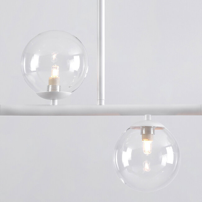 Asun pendant light with white frame and transparent glass globes