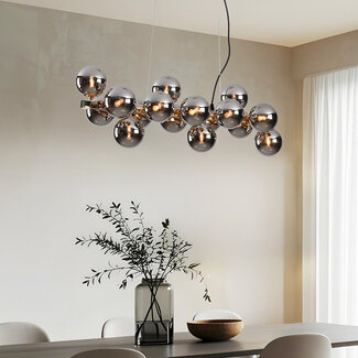 Luxury pendant lamp, 16-light, smoked glass with mirror effect - Sunita