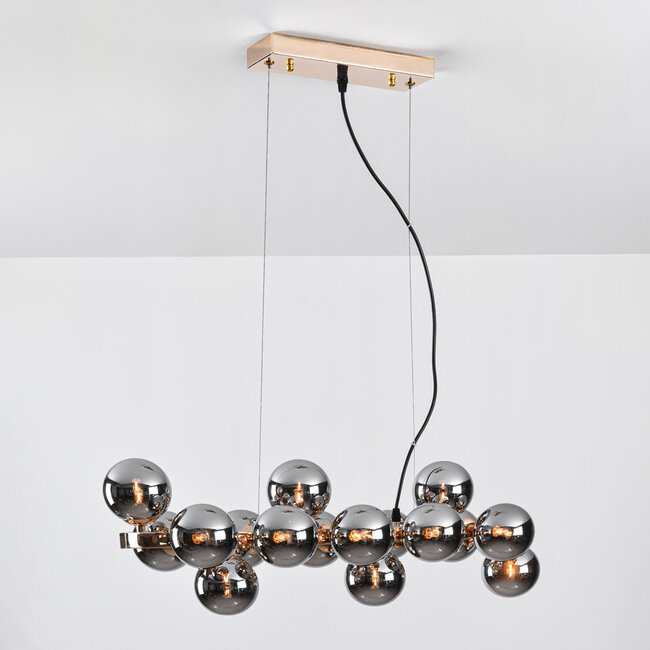 16-light pendant light Sunita - smoked mirrored glass with gold