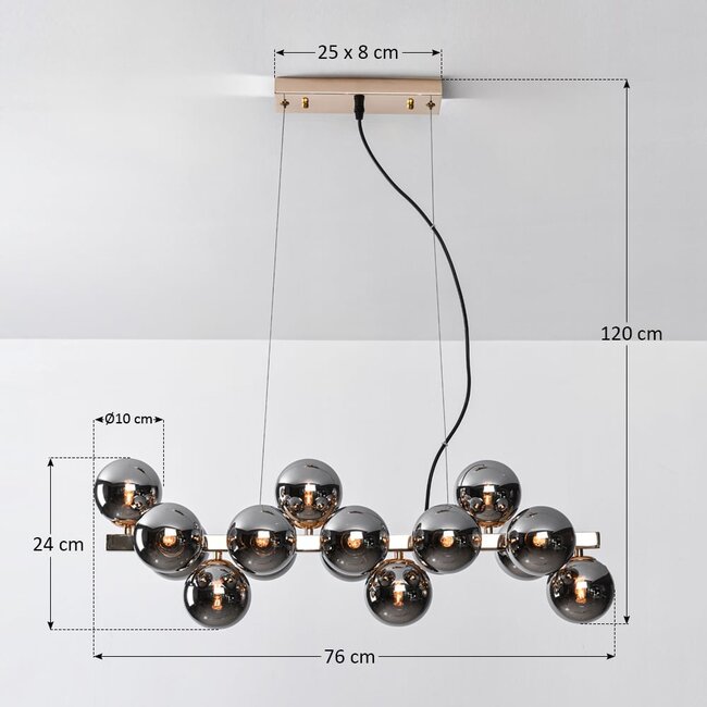 16-light pendant light Sunita - smoked mirrored glass with gold