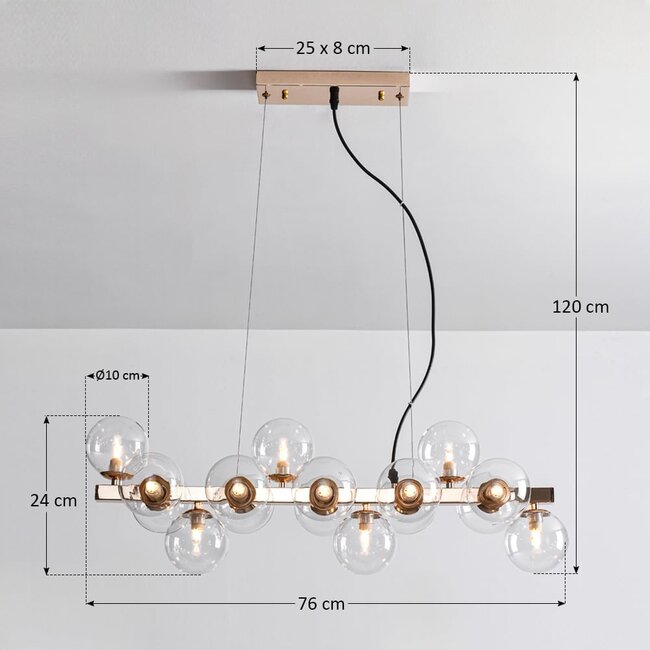16-light pendant light Sunita - clear glass with gold