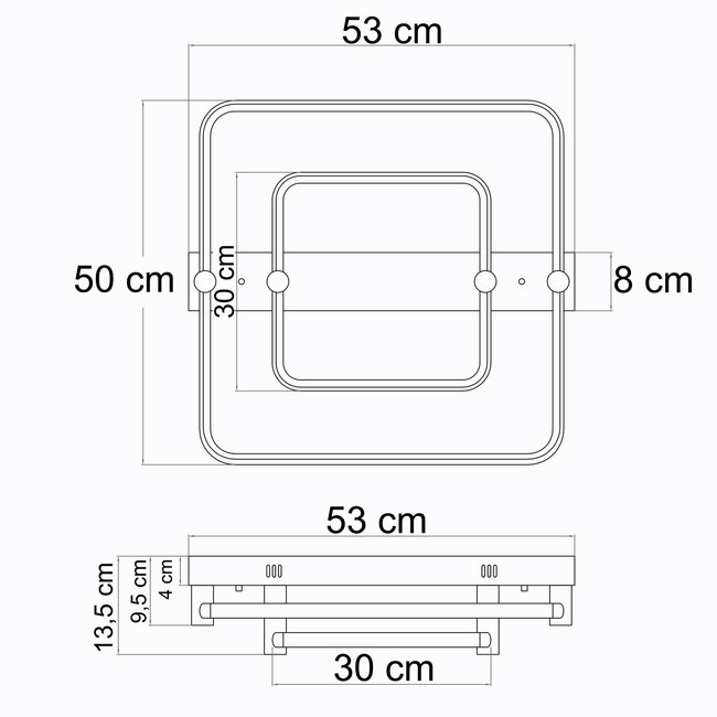 Square ceiling light with adjustable colour temperature, 2-light - Malva