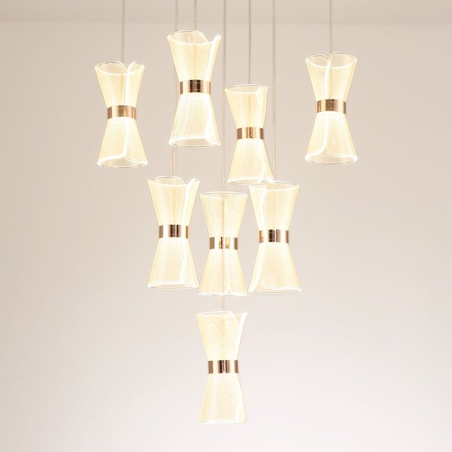 8-light pendant light Aegea - white pendants with gold details and integrated LED