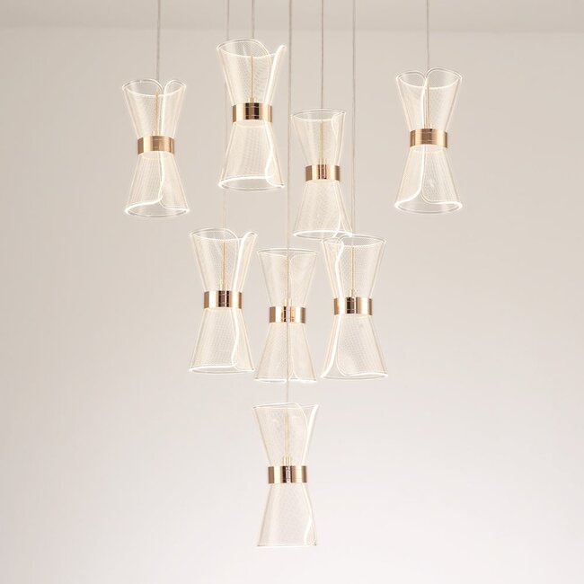 8-light pendant light Aegea - white pendants with gold details and integrated LED