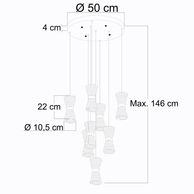 8-light pendant light Aegea - white pendants with gold details and integrated LED