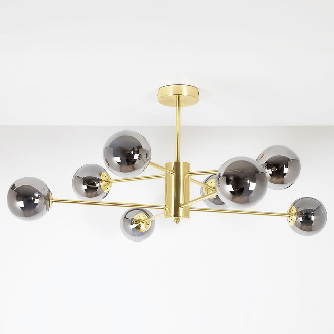 Designer sand gold ceiling lamp with smoked glass - 8-light Idaho