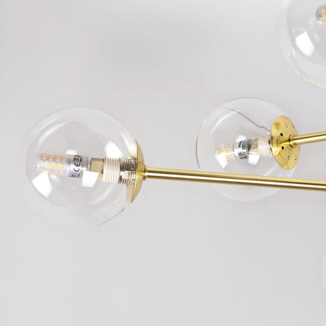 8-light ceiling light Idaho - sand gold with clear glass globes