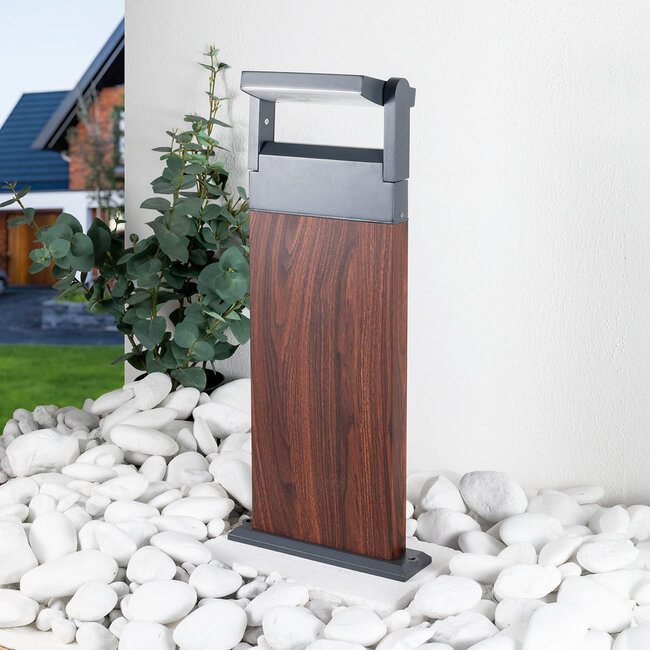 Jidde standing outdoor lamp with adjustable spotlight - Wood effect