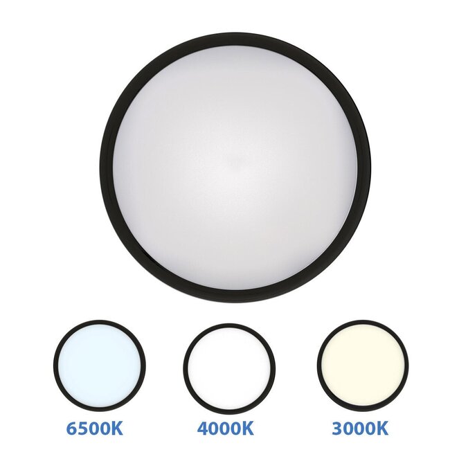 Flush ceiling lights with emergency unit | CCT switch 3000K/4000K/6500K | Black