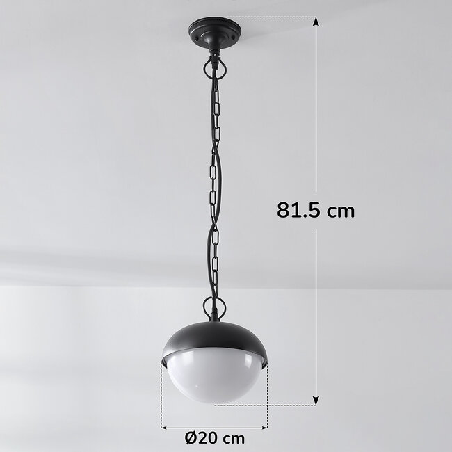 Black outdoor pendant lamp with opal white shade - Junia