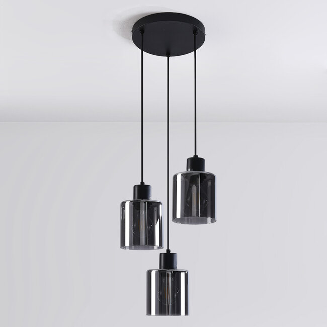 3-light pendant light Pella - smoked glass and black