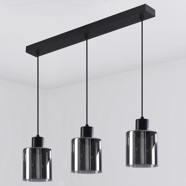 3-light pendant light Palaio - smoked glass and black