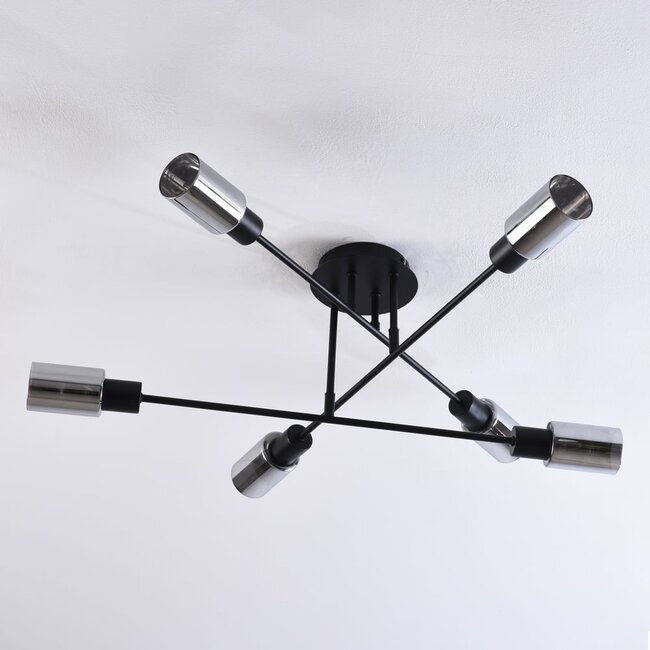 Black Agios ceiling lamp with smoked glass, 6-light