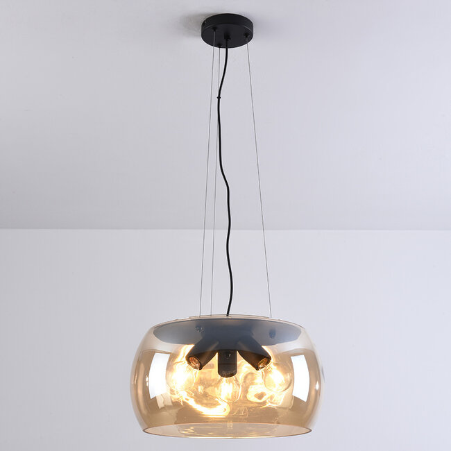 3-light pendant light Serres - amber glass and black