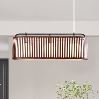 3-light pendant light Marrone - brown leather shade with opal glass