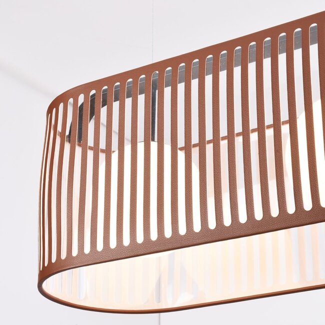 3-light pendant light Marrone - brown leather shade with opal glass