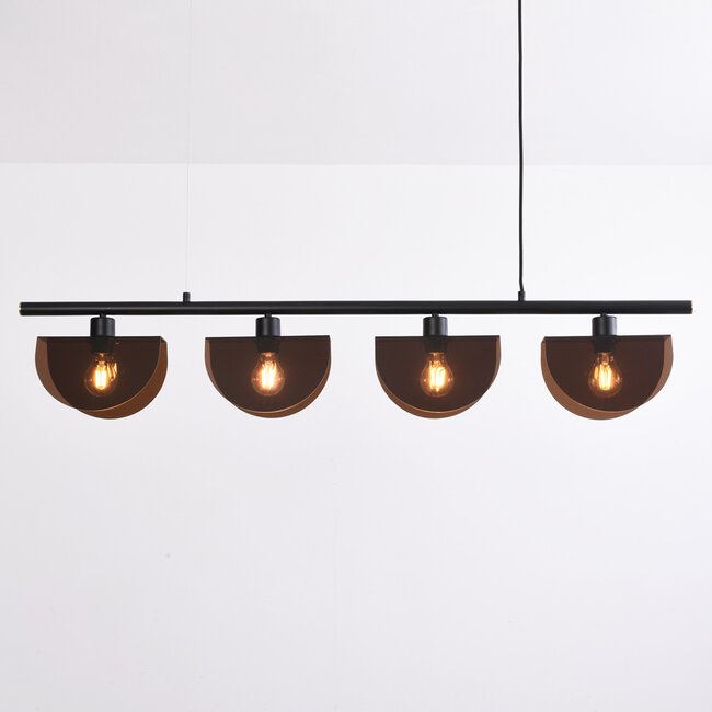4-light pendant light Morandi - black with semi-open smoked shades