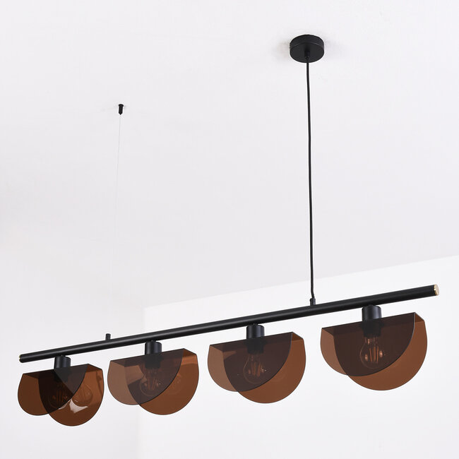 Black pendant lamp with smoked glass shades, 4-light - Morandi