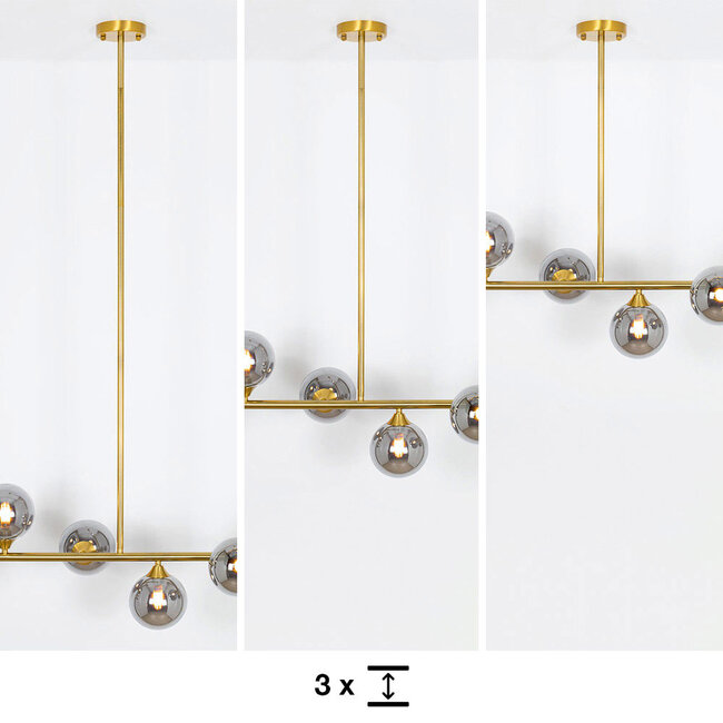 6-light pendant light Aster - gold with smoked glass globes