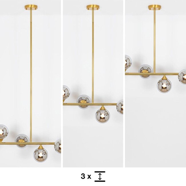 6-light pendant light Aster - gold with smoked mirrored glass
