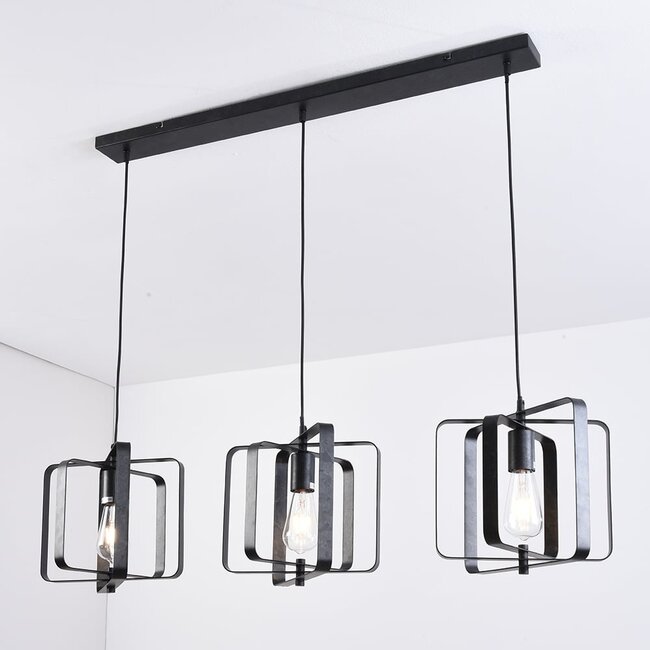 Industrial 3-light pendant light Maiko - black open frame