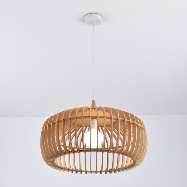 Modern wooden pendant light Itami - open shade with wooden slats