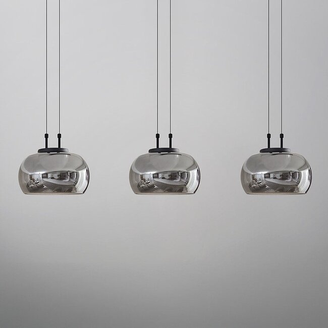 3-step dimmable 3-light pendant light Gujo - smoked glass and black