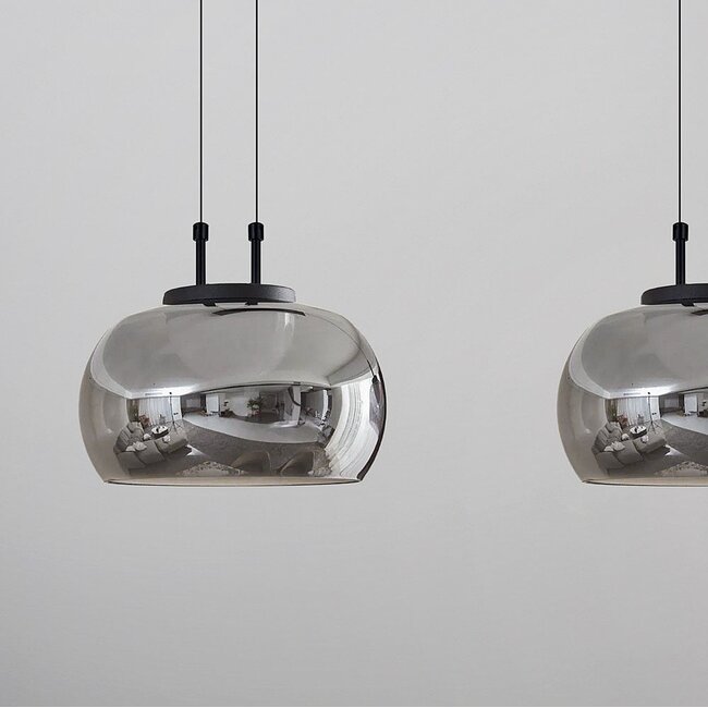 3-step dimmable 3-light pendant light Gujo - smoked glass and black