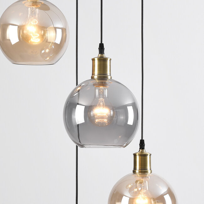 Livia 4-light pendant lamp - smoked and cognac glass