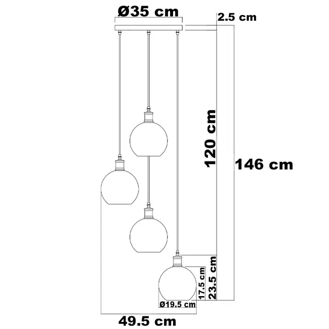 Livia 4-light pendant lamp - smoked and cognac glass
