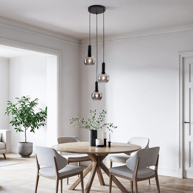 Black pendant lamp with smoked glass, 3-light - Imme