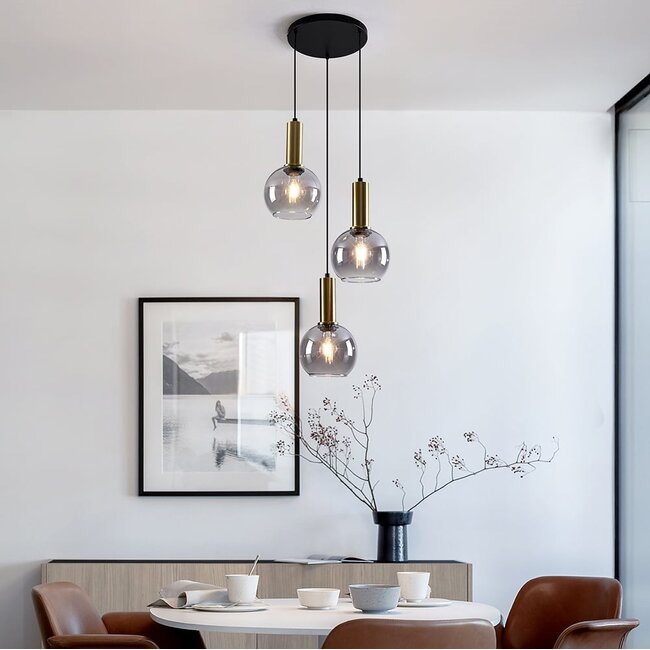 Imme pendant lamp with smoked glass, 3-light - Gold