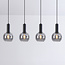 Black Imke pendant lamp with smoked glass, 4-light