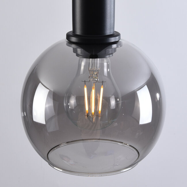 Black Imke pendant lamp with smoked glass, 4-light