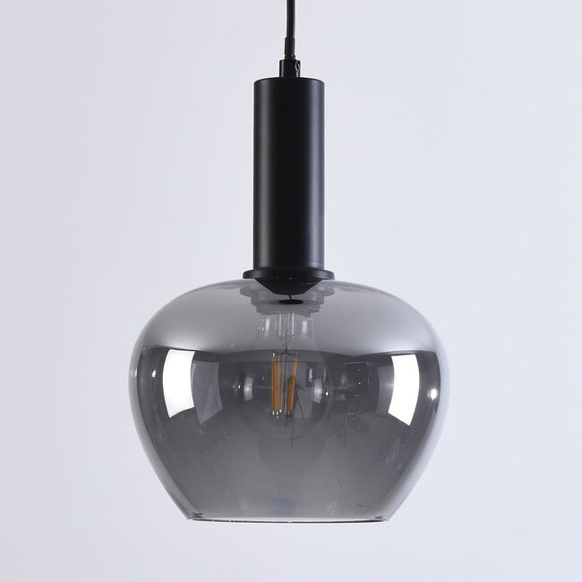 pendant light Ischa - apple-shaped smoked glass, black