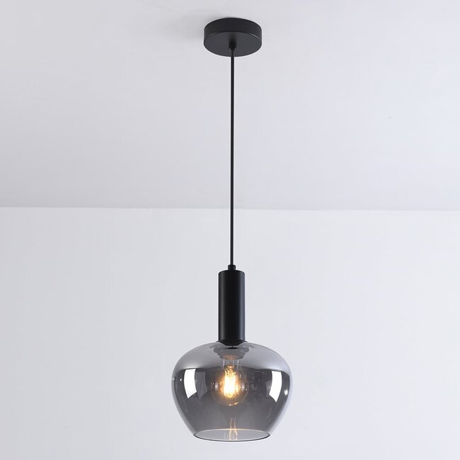 pendant light Ischa - apple-shaped smoked glass, black