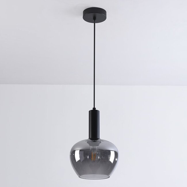 pendant light Ischa - apple-shaped smoked glass, black