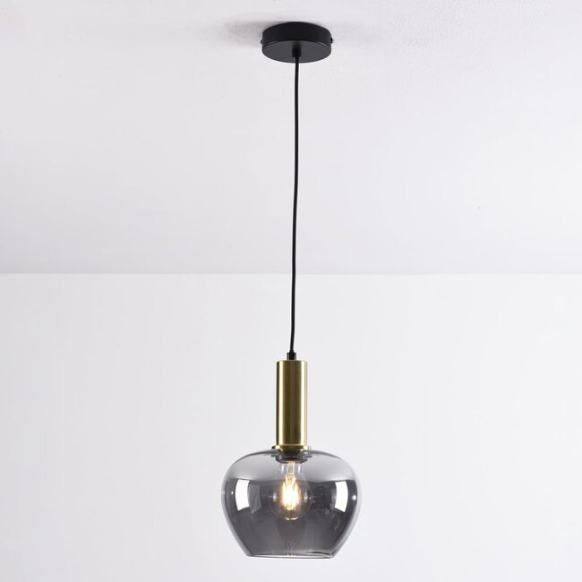 pendant light Ischa - apple-shaped smoked glass, gold