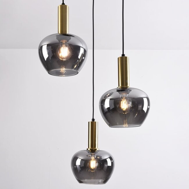 3-light pendant light Ismay - apple-shaped smoked glass, gold