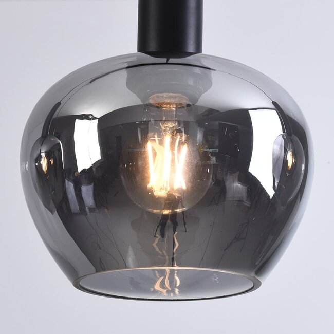 4-light pendant light Ilvy - apple-shaped smoked glass, black elongated
