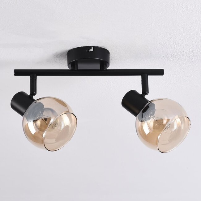 Phiene swivel ceiling spotlight with Amber glass, 2-light