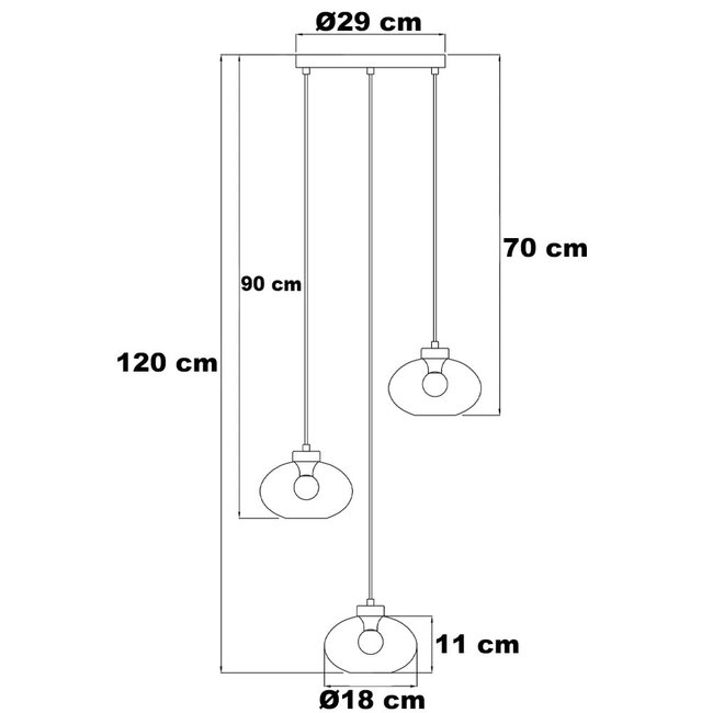 Modern pendant lamp with smoked glass, 3-light - Vida