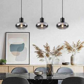 Pendant light Vere with smoked glass, 3-light