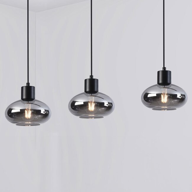 3-light pendant light Vere - smoked glass and black