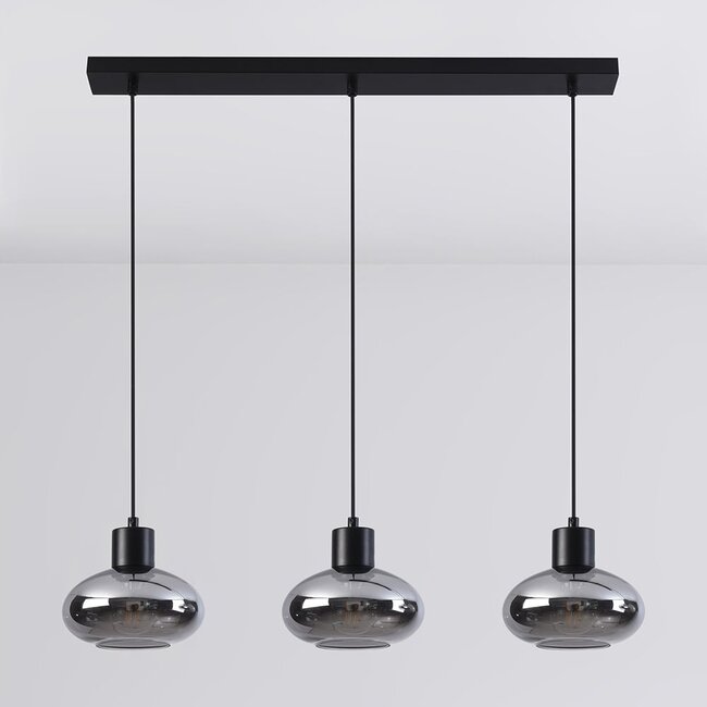 3-light pendant light Vere - smoked glass and black