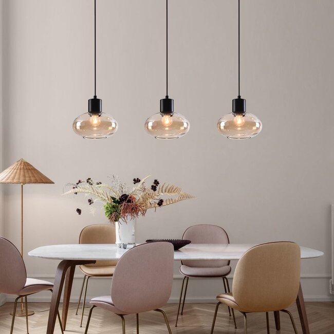 Pendant light Vere with amber glass, 3-light