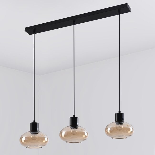 Pendant light Vere with amber glass, 3-light
